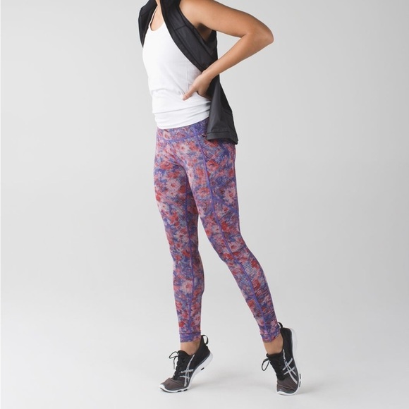 lululemon athletica Pants - Lululemon Circa 2016 Speed Light Checker Blooms Full Length Zipper Back Leggings
